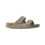 Birkenstock Arizona Suede Faded Khaki – classic Birkenstock sandals, faded khaki suede upper, adjustable two-strap design, orthopedic footbed for comfort, casual summer footwear