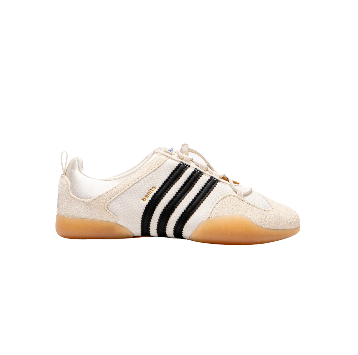 Adidas Ballerina Bad Bunny Off White Black Gum – limited edition unisex low-top sneakers featuring off-white leather upper with black accents, signature Bad Bunny branding, gum rubber outsole for superior grip, sleek and stylish design blending streetwear and contemporary fashion, ideal for collectors and sneaker enthusiasts