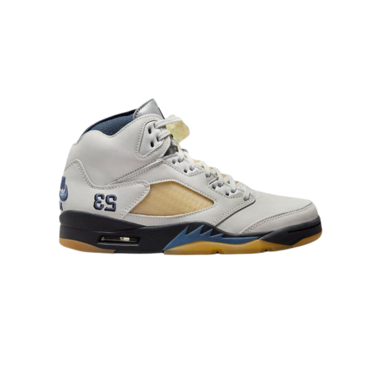 Air Jordan 5 Retro A Ma Maniére Dawn Women's – premium women's high-top sneakers in light grey suede, collaborative design by A Ma Maniére and Jordan Brand, quilted lining, translucent outsole, vintage midsole finish, luxury streetwear basketball shoes