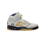 Air Jordan 5 Retro A Ma Maniére Dawn Women's – premium women's high-top sneakers in light grey suede, collaborative design by A Ma Maniére and Jordan Brand, quilted lining, translucent outsole, vintage midsole finish, luxury streetwear basketball shoes