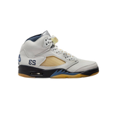 Air Jordan 5 Retro A Ma Maniére Dawn Women's – premium women's high-top sneakers in light grey suede, collaborative design by A Ma Maniére and Jordan Brand, quilted lining, translucent outsole, vintage midsole finish, luxury streetwear basketball shoes