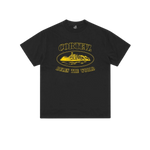 Corteiz Alcatraz Rules the World Tee Black Yellow – limited edition Corteiz t-shirt, black and yellow graphic streetwear tee, bold slogan design, urban casual wear