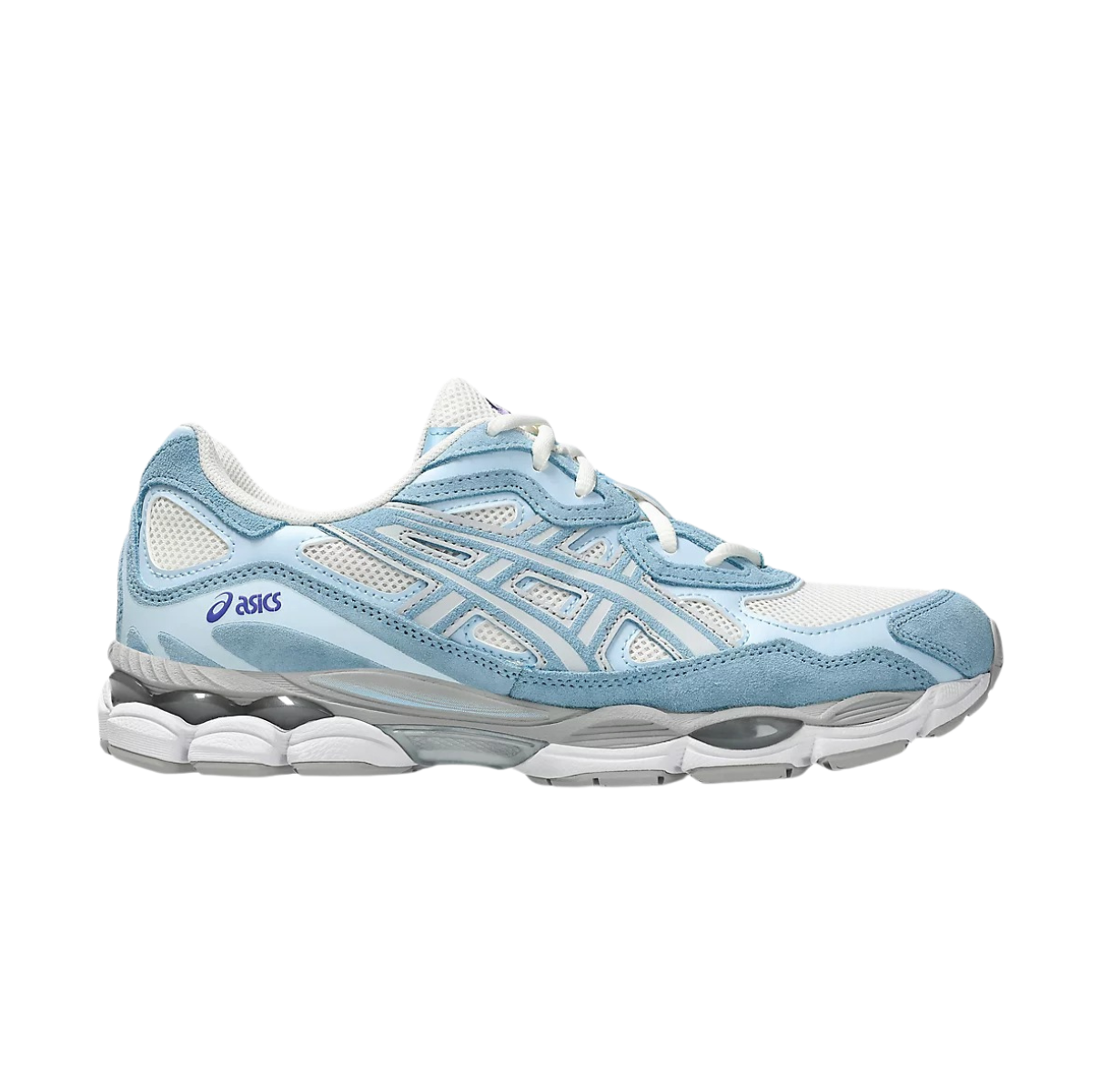 ASICS Gel-NYC Cream Arctic Sky – women's lifestyle sneakers, cream and arctic sky blue colorway, Gel cushioning technology, breathable mesh and suede upper, urban casual shoes