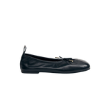 ALOHAS Rosalind black leather stretchy ballet flats with drawstring upper
