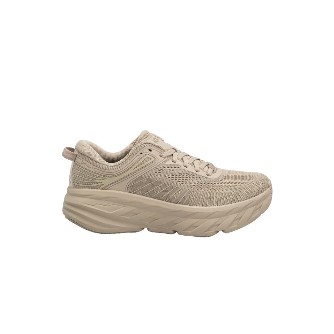 HOKA W Bondi 7 in Archival Taupe with cushioned sole and vegan upper