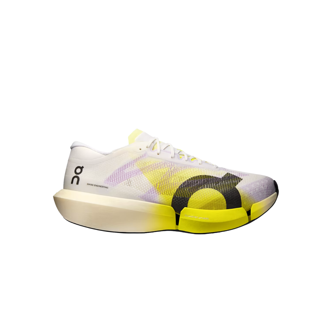 On Running Cloudboom Strike 2 U in White/Lime with carbon Speedboard® and open-weave upper