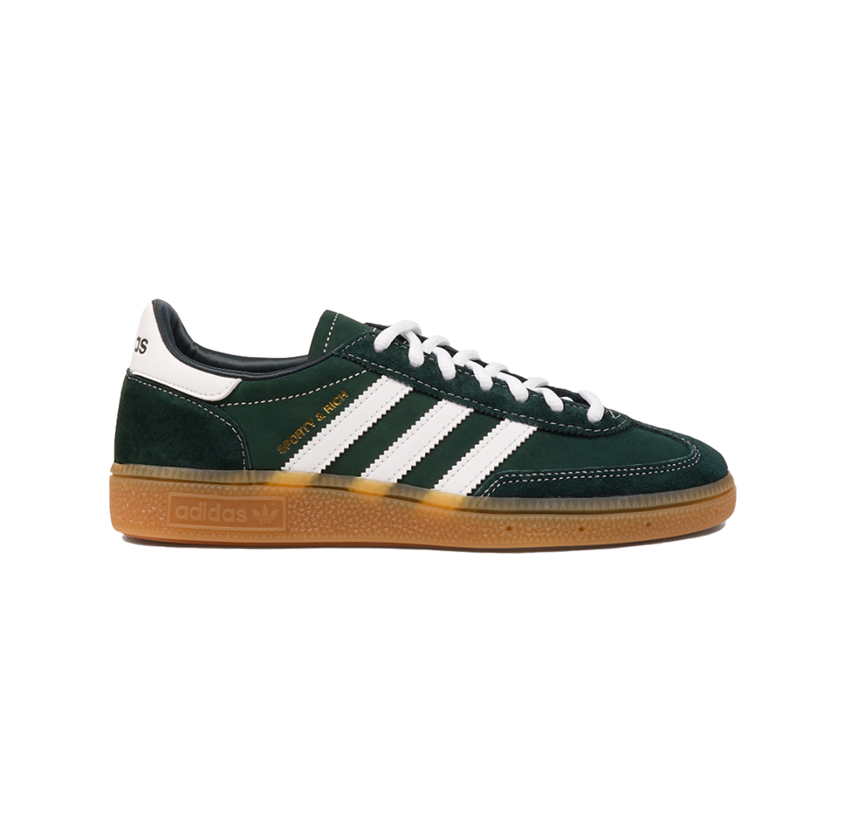 Adidas Handball Spezial Sporty & Rich Dark Green – retro Adidas sneakers, Sporty & Rich collaboration, dark green suede upper, vintage handball-inspired design