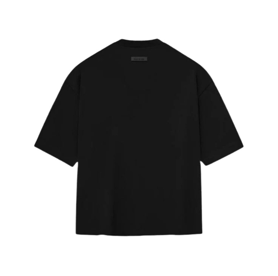 Fear of God Essentials Small Logo Tee Jet Black – unisex black t-shirt, small logo design, casual streetwear, premium cotton fabric, minimalist style