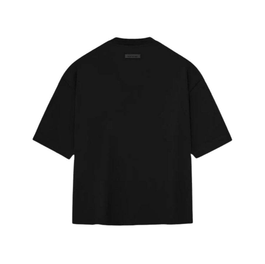 Fear of God Essentials Small Logo Tee Jet Black – unisex black t-shirt, small logo design, casual streetwear, premium cotton fabric, minimalist style