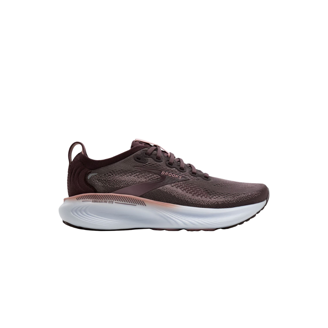 Brooks Women's Adrenaline GTS 25 in Raisin Woodrose White with cushioned support