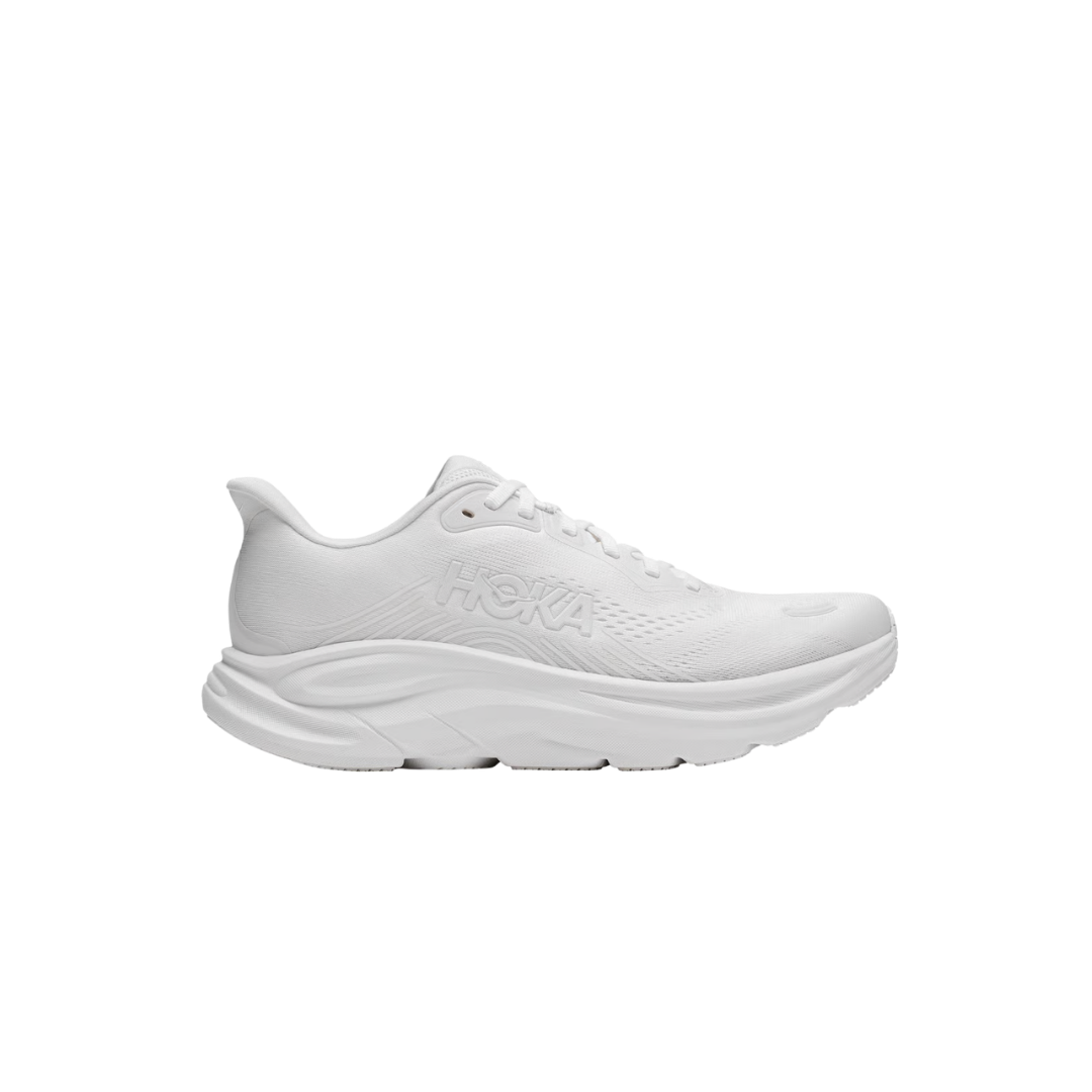 HOKA M Clifton 11 daily running shoe in White with mesh upper