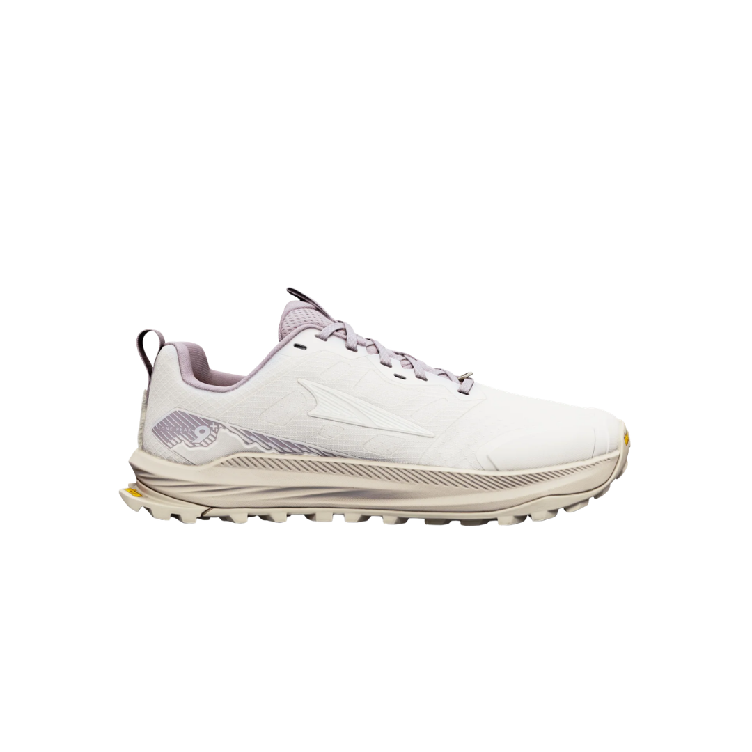 Altra W Lone Peak 9+ trail shoes in Perfectly Pale Pearl Bark with Vibram Megagrip outsole