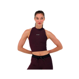 Bandit W Striped Cadence Mockneck Halter Race Crop with Seaming Detail Black/Fig Black x Fig