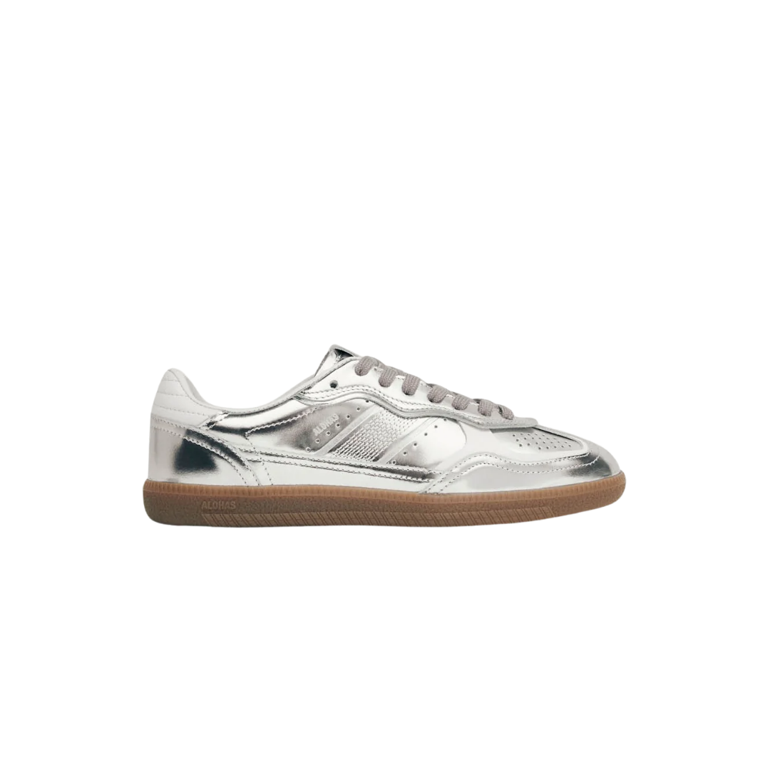 ALOHAS Tb.490 Rife Shimmer Silver Cream leather sneakers with metallic finish