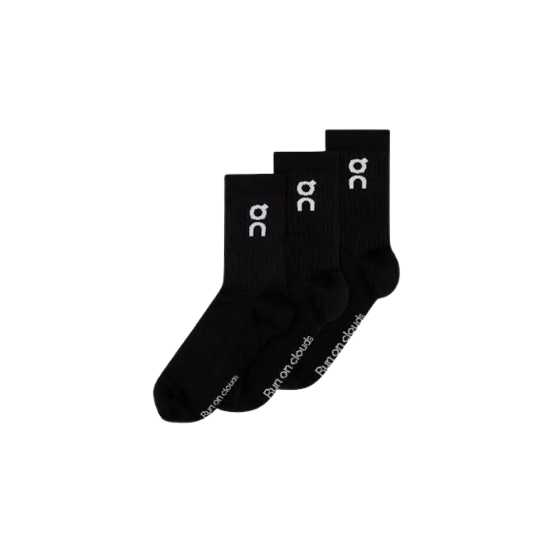 On Running Logo Sock High 3P U in Black with ribbed cuff and logo detailing