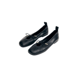 ALOHAS Rosalind black leather stretchy ballet flats with drawstring upper