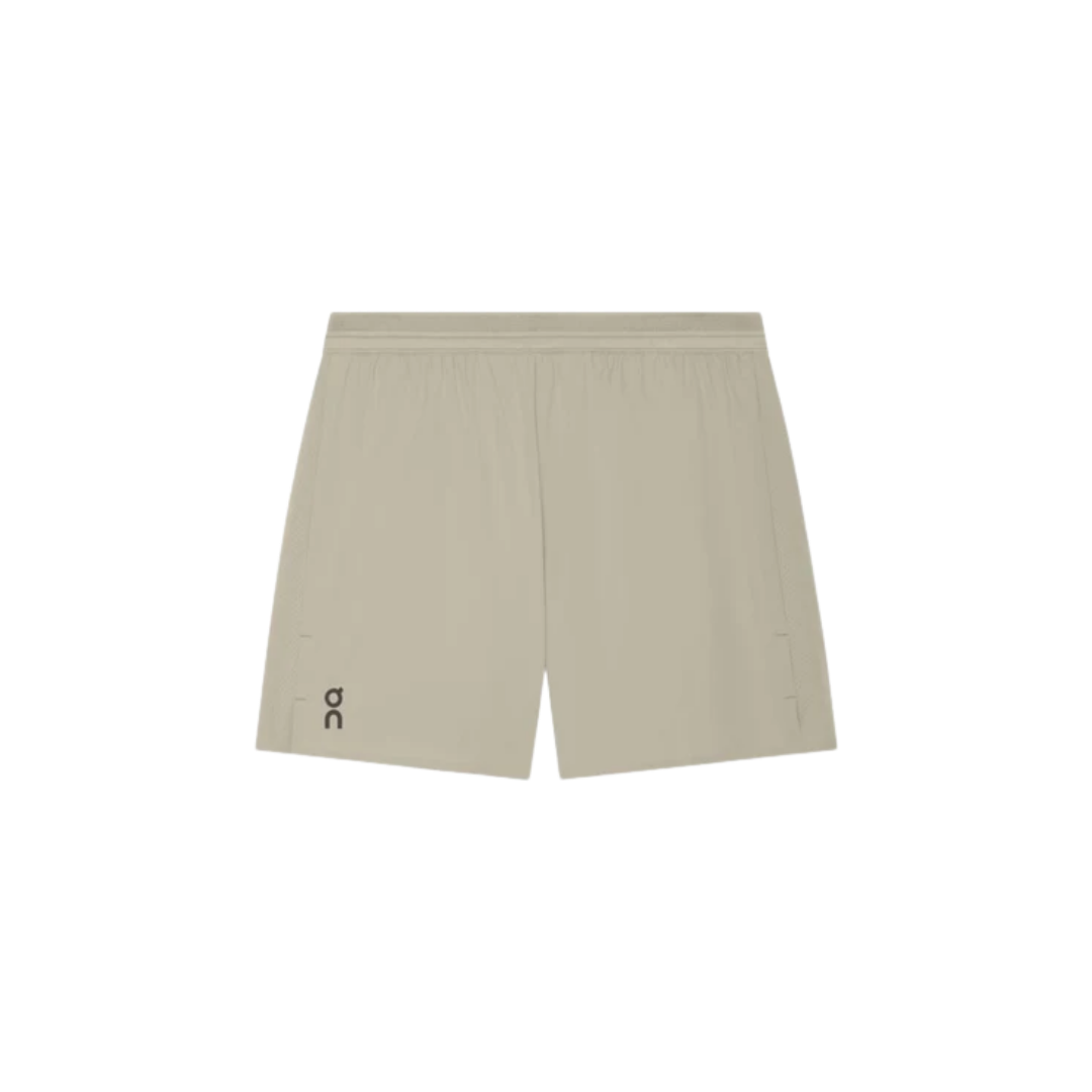 On Running M 7-inch Performance Shorts in Brume with inner brief and zipped back pocket