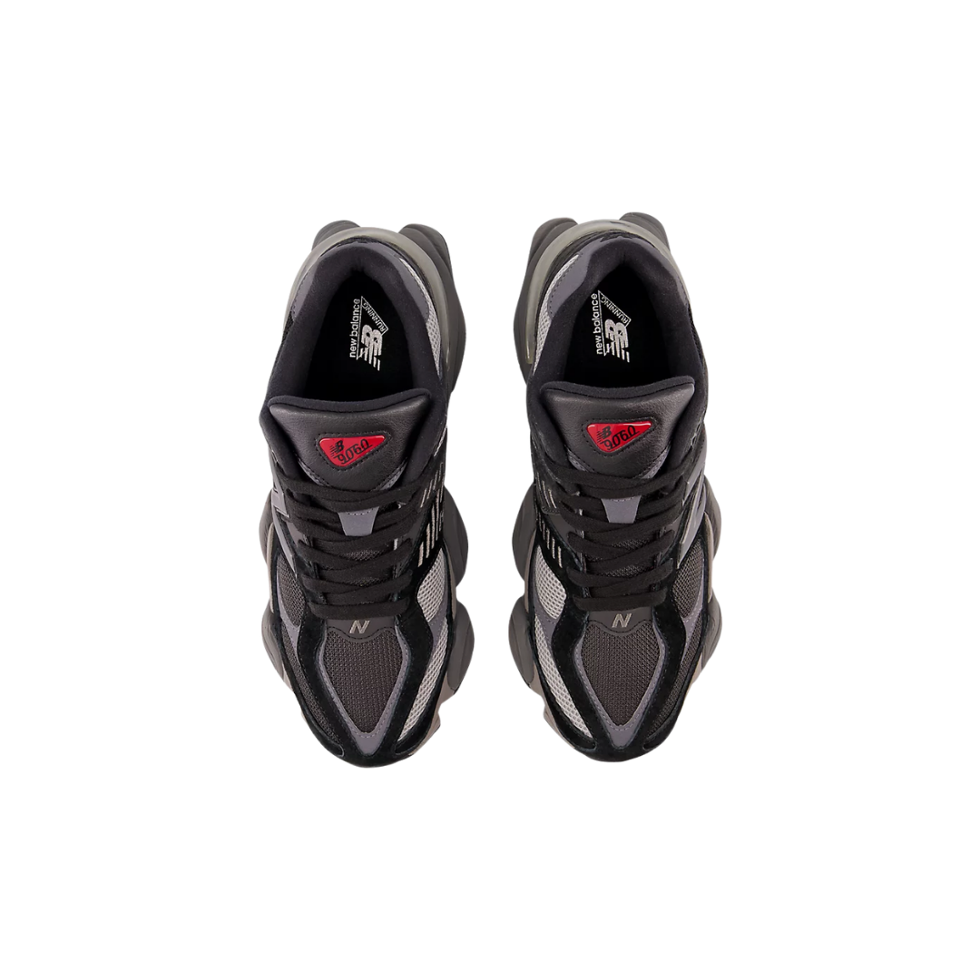 New Balance 9060 sneakers in Black with mesh upper and pigskin suede overlays