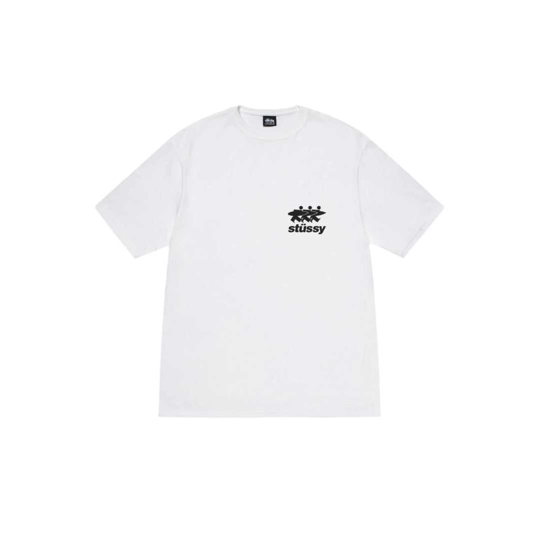 Stüssy Surfwalk Pigment Dyed Tee in white with a relaxed fit and surf-inspired streetwear design
