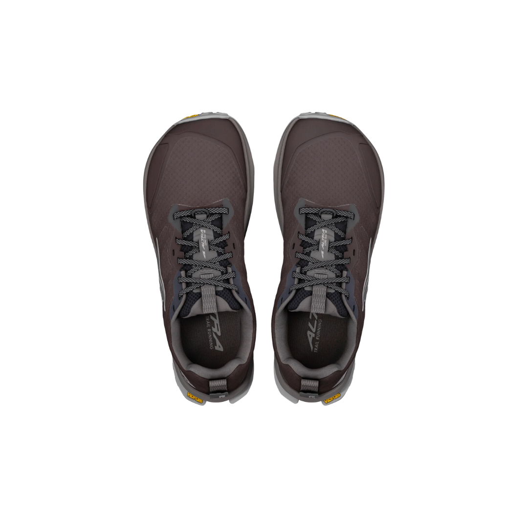 Altra M Lone Peak 9+ trail shoes in Chocolate Torte Silver Dark Gull Gray with Vibram Megagrip outsole