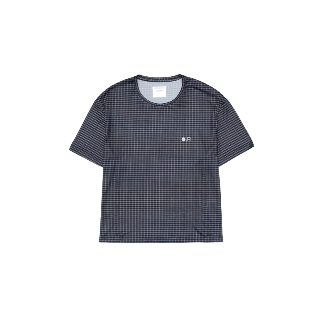 Optimistic Runners Plaid T-Shirt in Black with printed plaid pattern