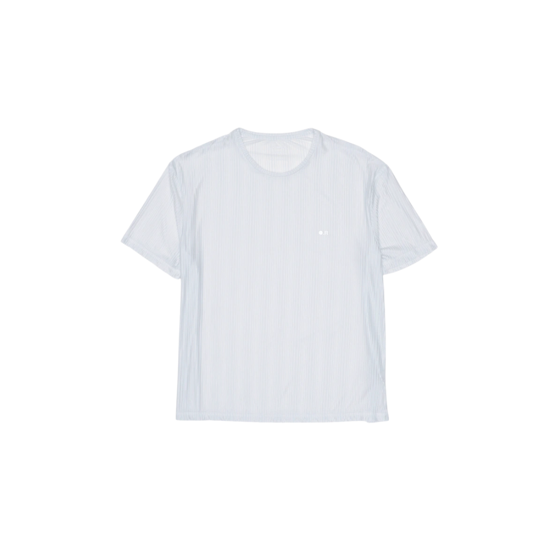 Optimistic Runners Glossy T-Shirt in Ice Blue with glossy vertical lines