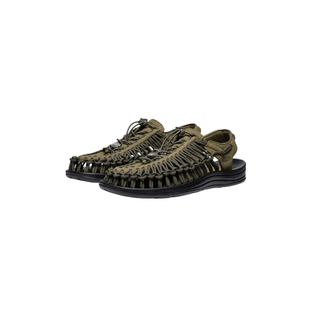 KEEN Men's UNEEK Sandals in Dark Olive and Black
