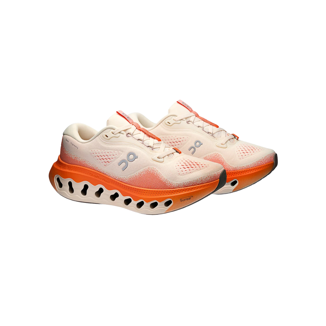 On Running Cloudsurfer 3 W in Moonstone/Flame with Surreal™ cushioning and warp-knit upper