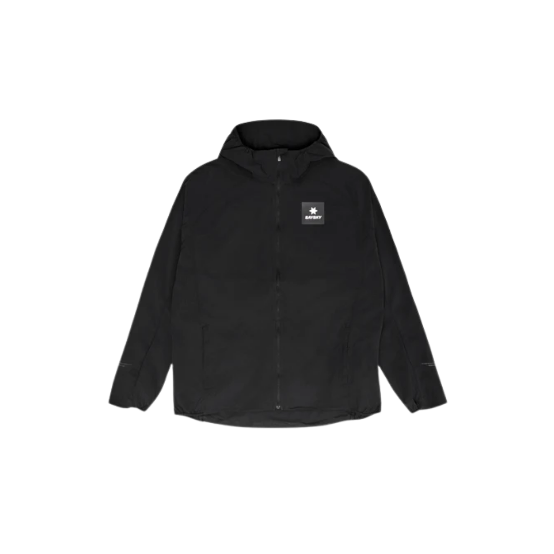 SAYSKY Clean Pace Flex Hooded Jacket in Black with adjustable hood and reflective details