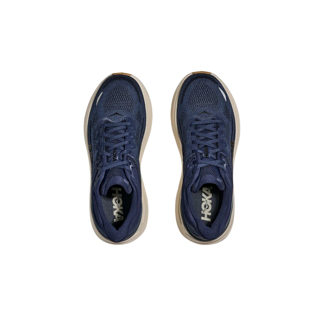 HOKA M Bondi 9 in Midnight Blue/Varsity Navy with cushioned midsole and knit upper