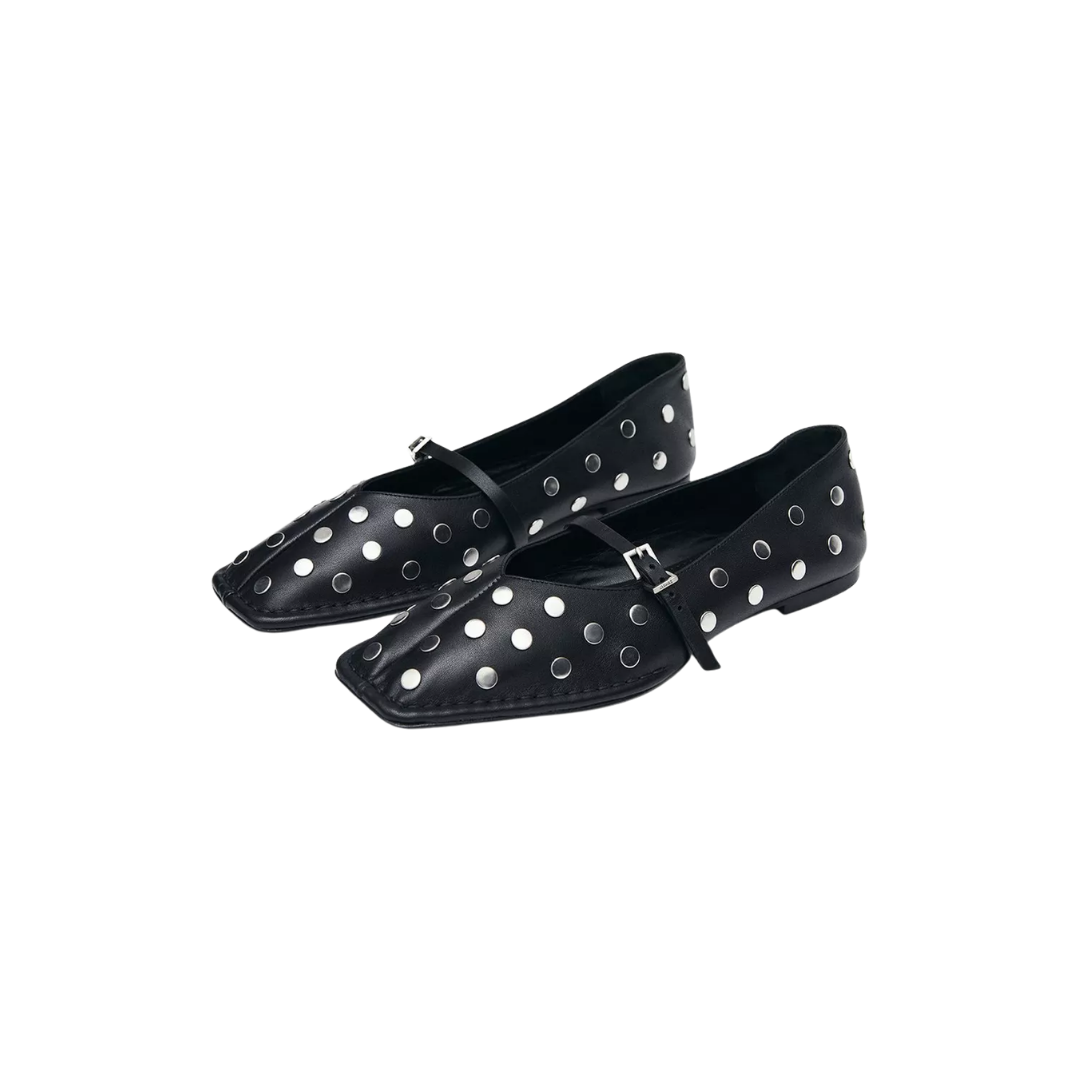 ALOHAS Sway All Studs Black Leather Ballet Flats – image 2