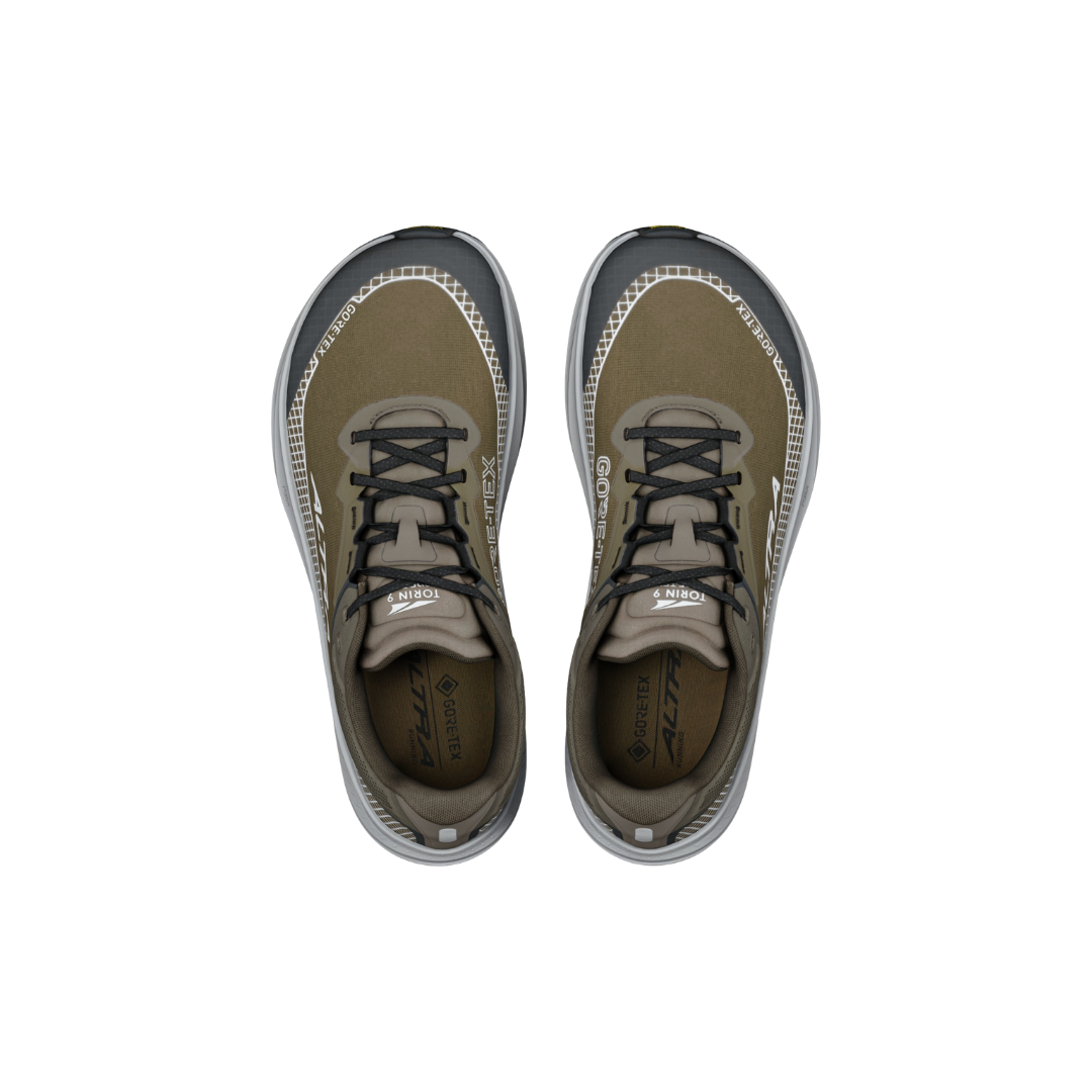 Altra M Torin 9 GTX running shoes in Dark Olive Silver Night Owl with GORE-TEX protection
