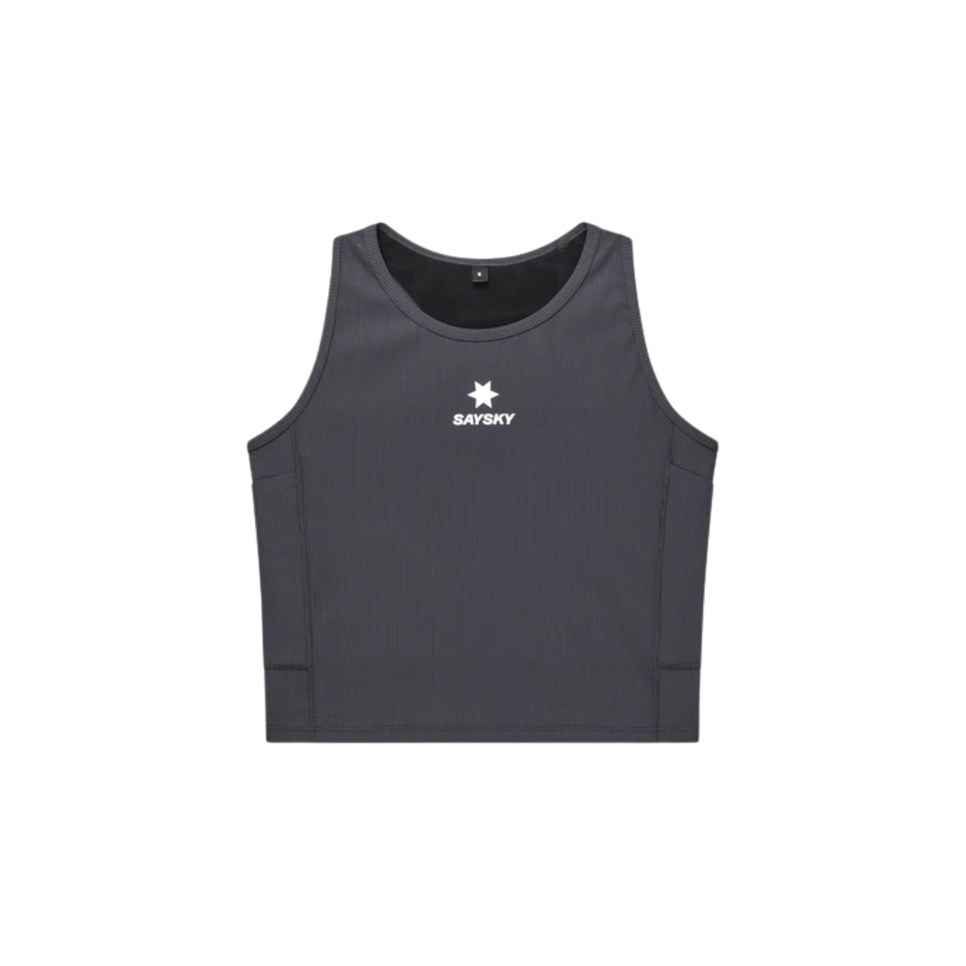 SAYSKY Women’s Combat Rib Crop Top in Grey with integrated power mesh bra