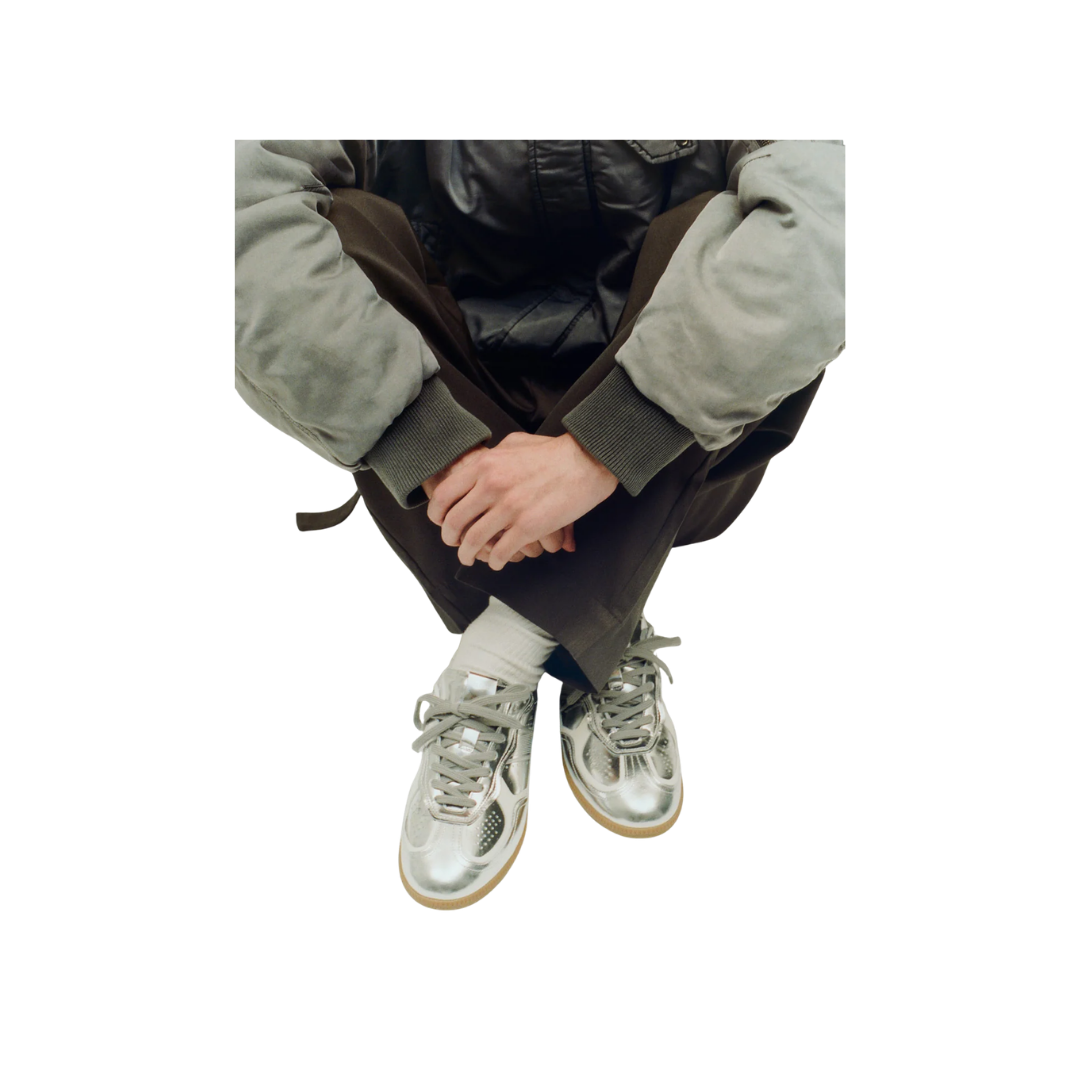 ALOHAS Tb.490 Rife Shimmer Silver Cream leather sneakers with metallic finish