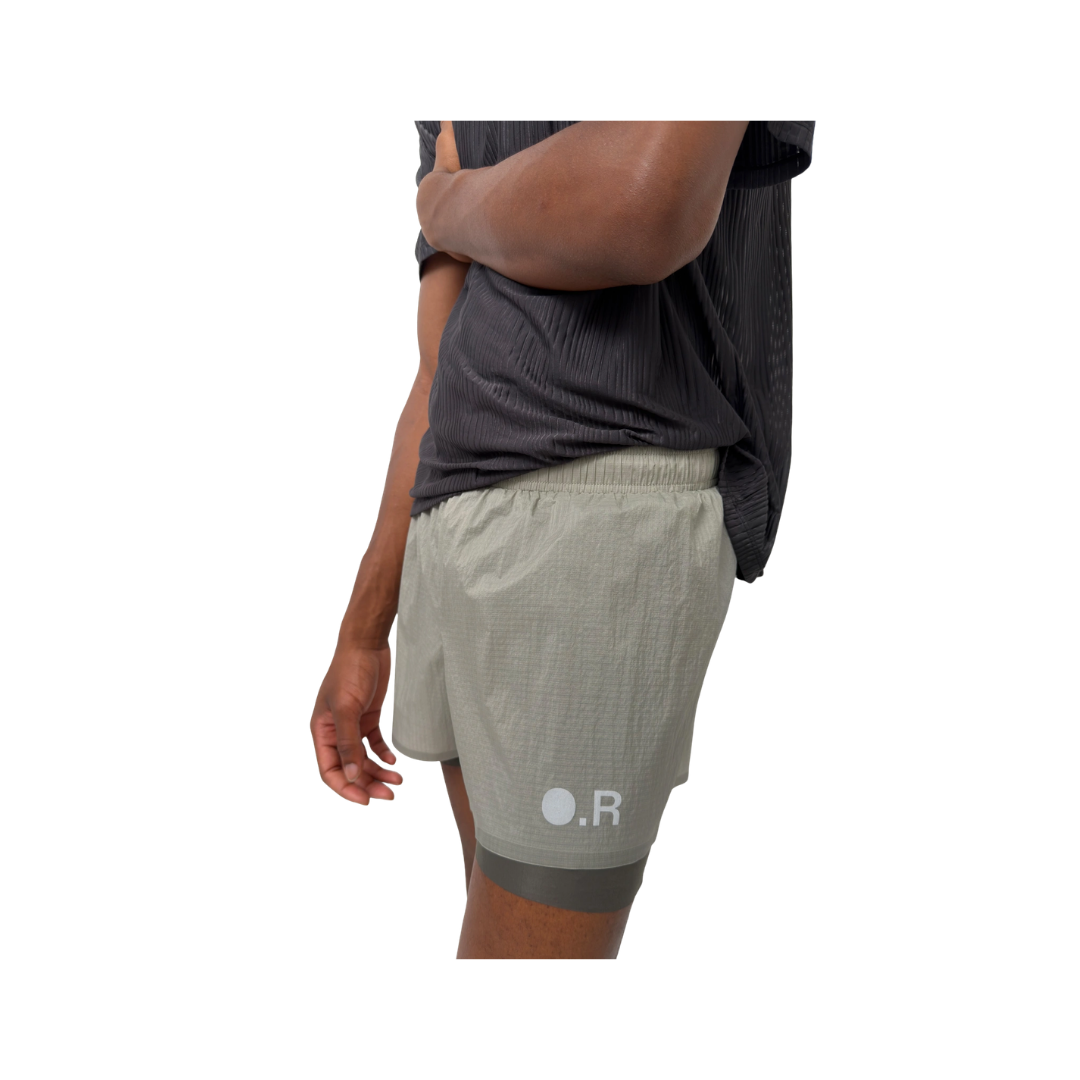 Optimistic Runners Layered Shorts AW26 in Grey for running and training
