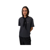 Optimistic Runners Ruffle T-Shirt in Black with textured striped fabric