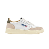 Autry Medalist Low Sneakers In White And Covert Green Leather Suede