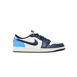 Air Jordan 1 Low OG Obsidian UNC – unisex low-top sneakers with premium leather upper, obsidian navy and university blue colorway, retro OG silhouette, iconic Swoosh branding, perforated toe box, classic basketball streetwear style