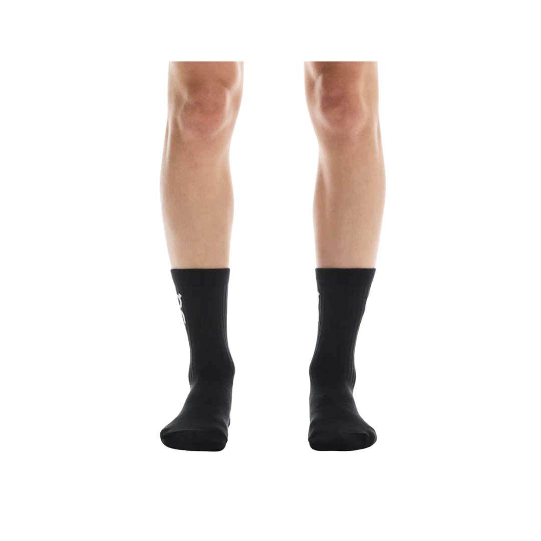 On Running Logo Sock High 3P U in Black with ribbed cuff and logo detailing