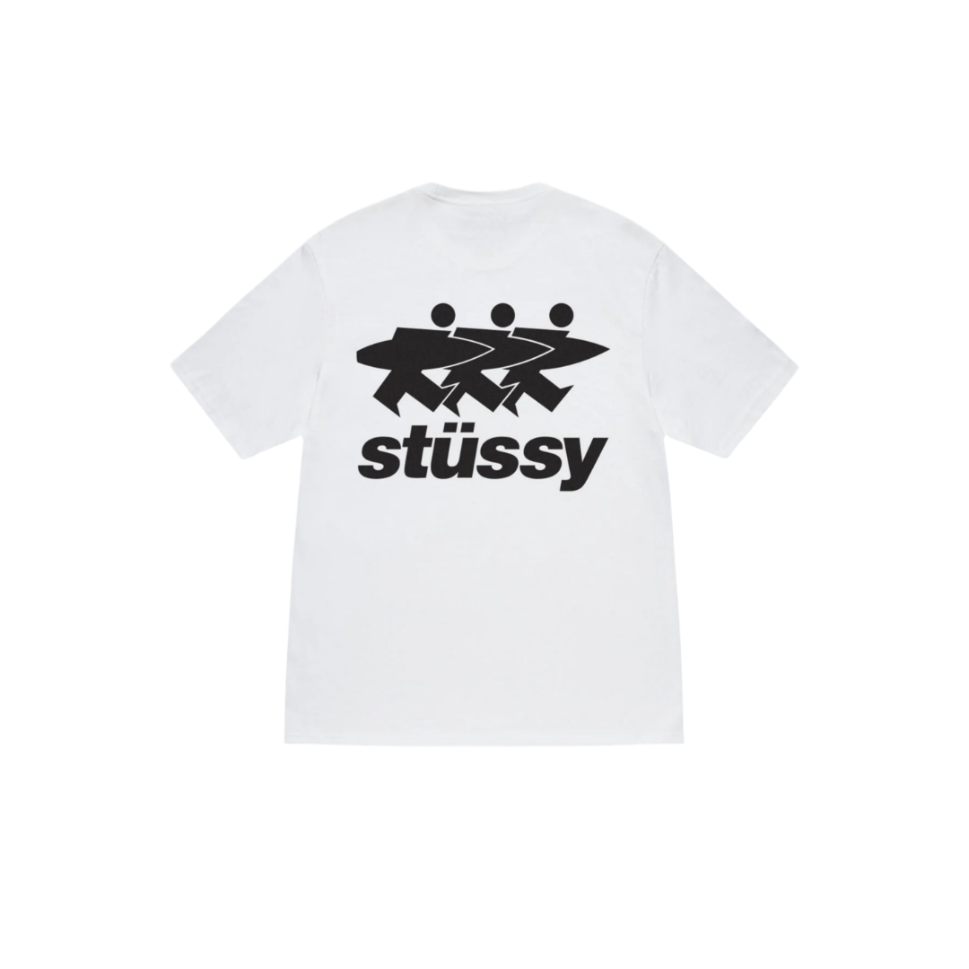 Stüssy Surfwalk Pigment Dyed Tee in white with a relaxed fit and surf-inspired streetwear design