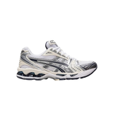 ASICS Gel-Kayano 14 White Midnight – men's running shoes, white and midnight blue colorway, Gel cushioning technology, stability support, breathable mesh upper, performance sneakers