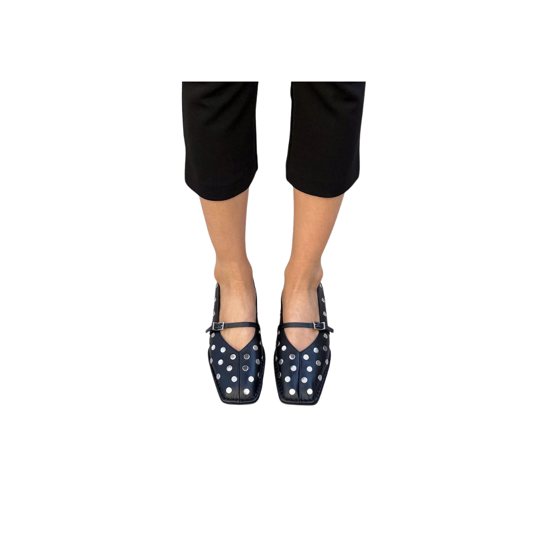 ALOHAS Sway All Studs Black Leather Ballet Flats – image 3