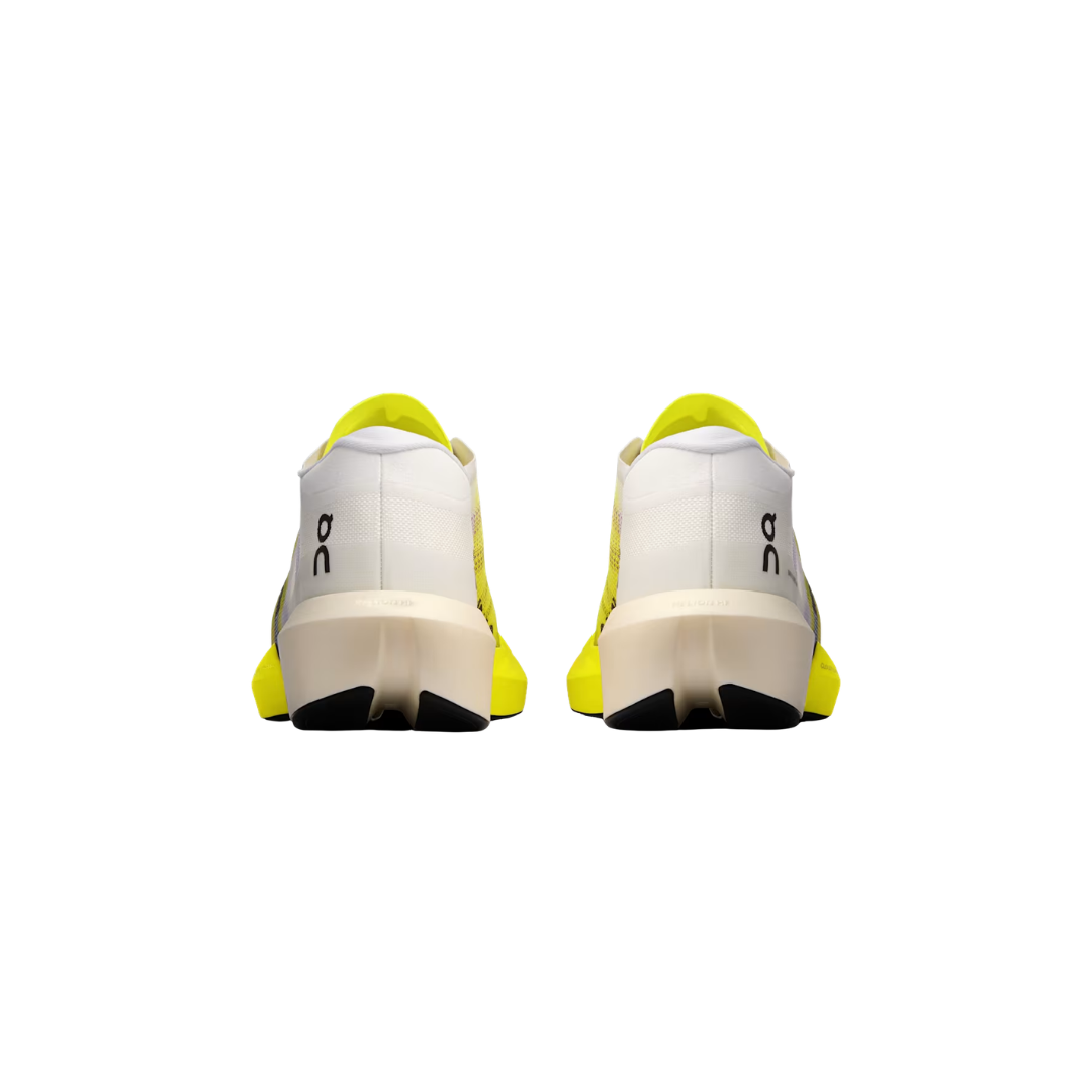 On Running Cloudboom Strike 2 U in White/Lime with carbon Speedboard® and open-weave upper