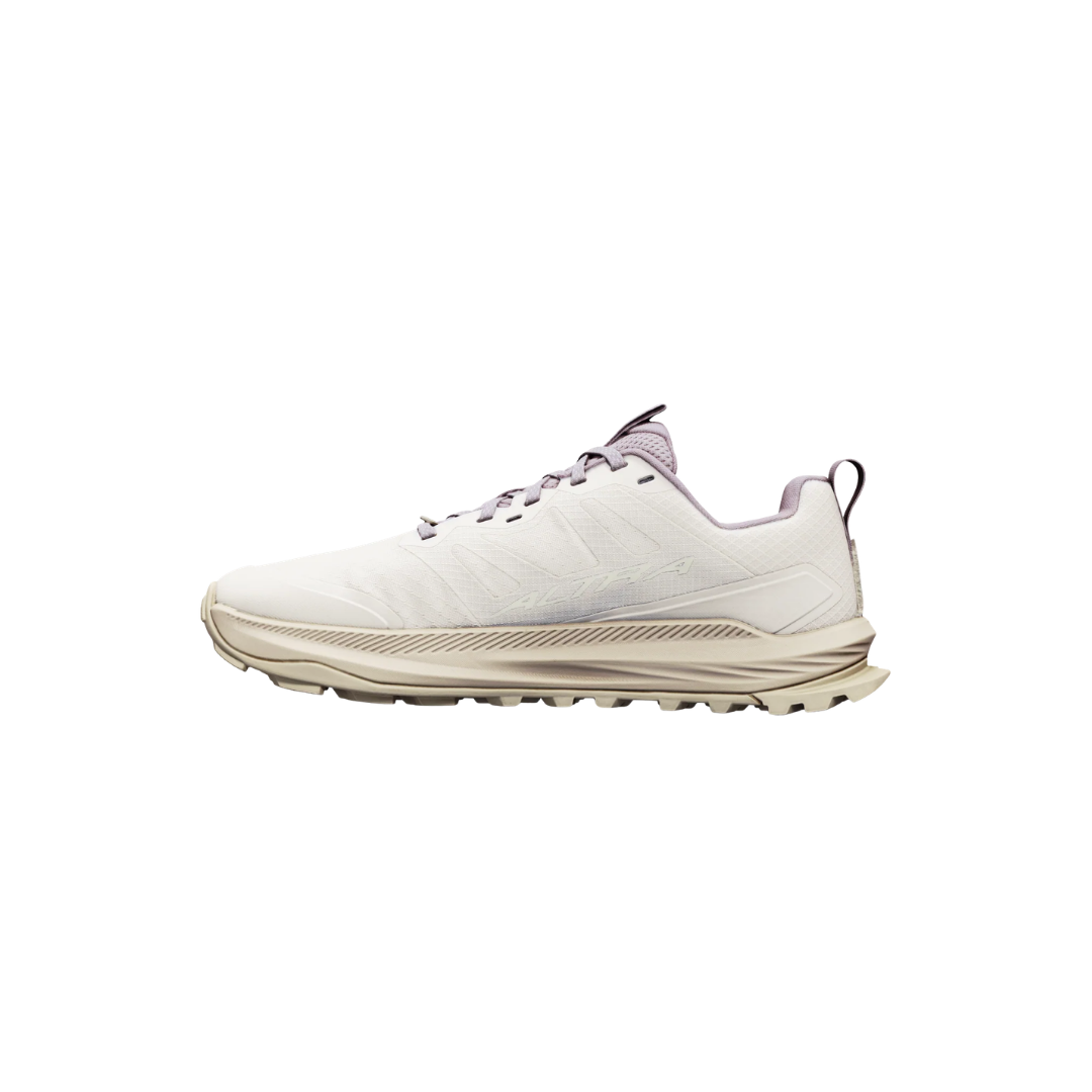 Altra W Lone Peak 9+ trail shoes in Perfectly Pale Pearl Bark with Vibram Megagrip outsole