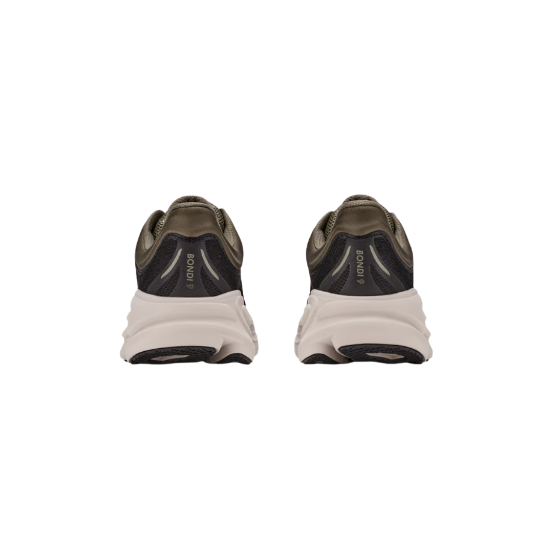 Hoka Bondi 9 running shoe in Black and River Rock Grey