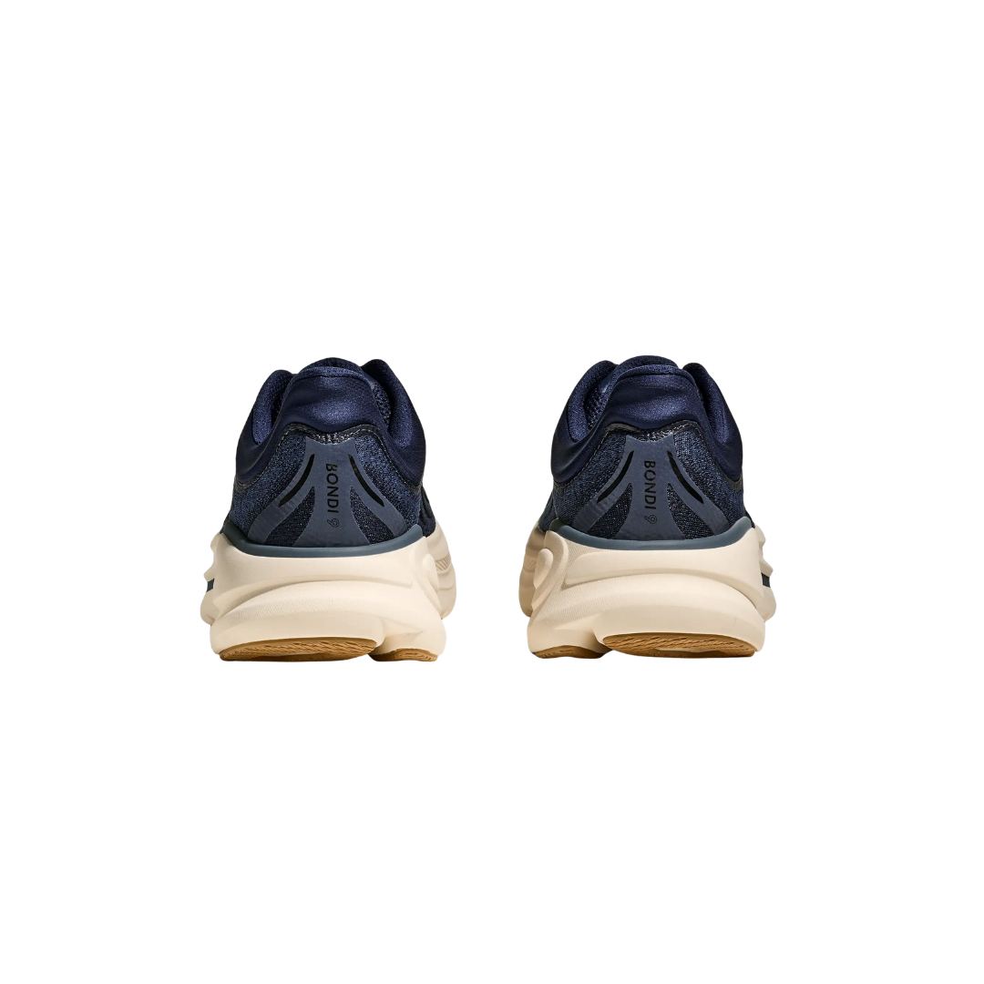 HOKA M Bondi 9 in Midnight Blue/Varsity Navy with cushioned midsole and knit upper