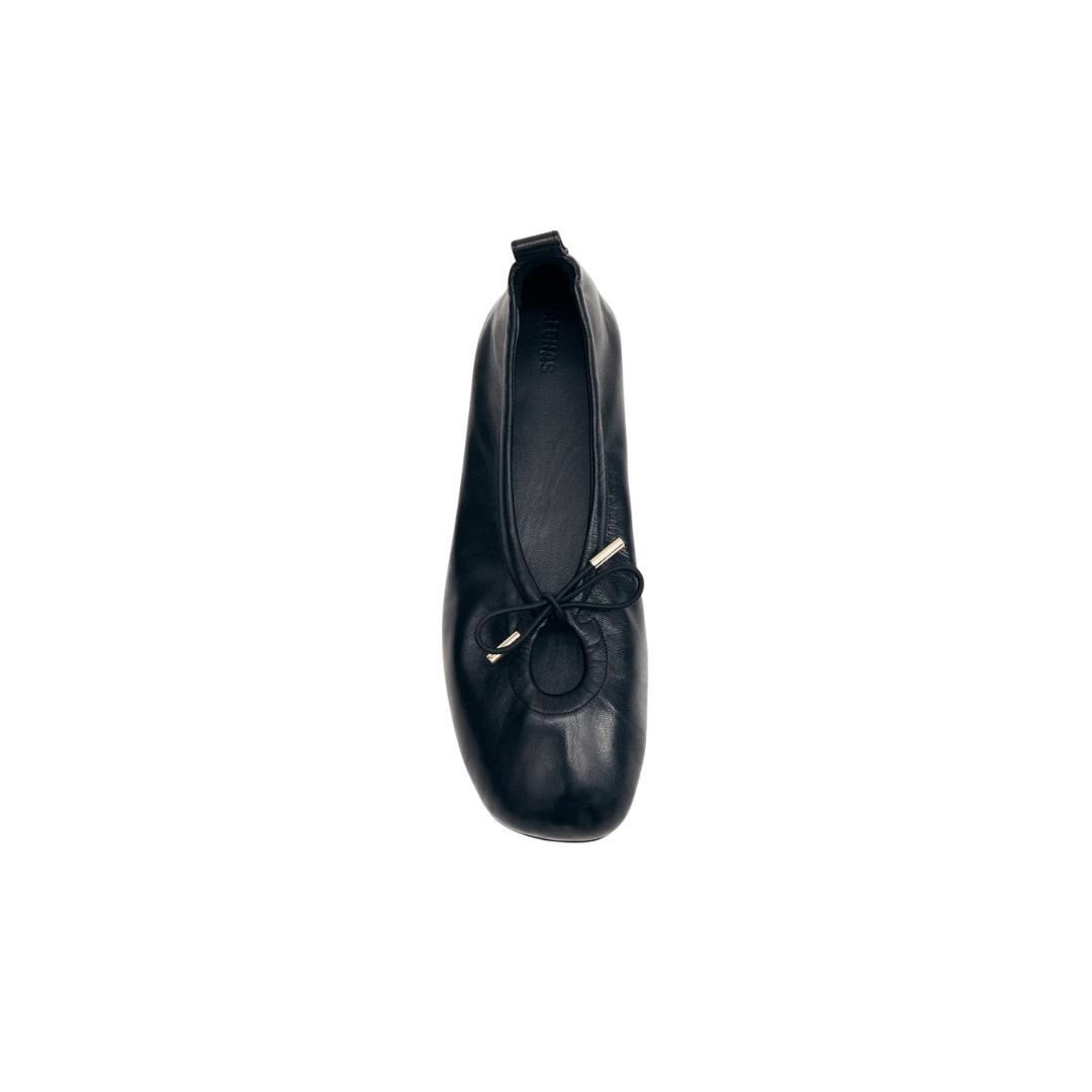 ALOHAS Rosalind black leather stretchy ballet flats with drawstring upper