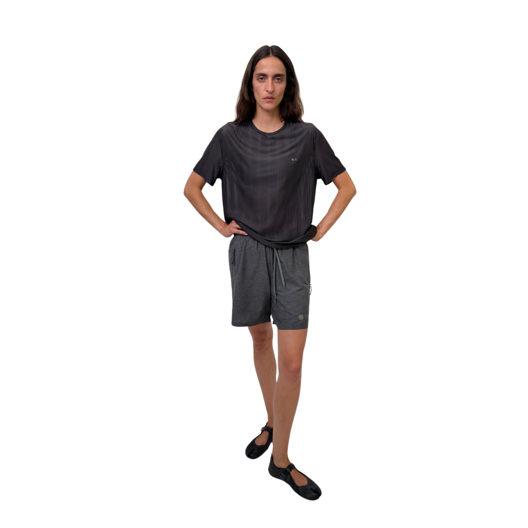Optimistic Runners Glossy T-Shirt in Black with glossy vertical lines