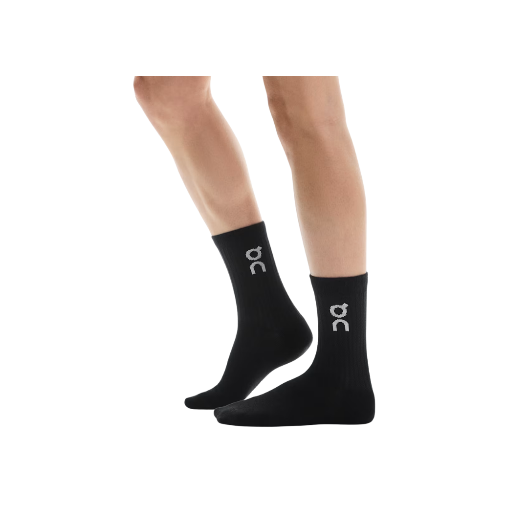 On Running Logo Sock High 3P U in Black with ribbed cuff and logo detailing