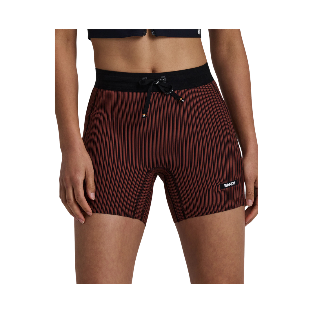 Bandit Women's Striped Cadence™ 5" Compression Shorts in Mahogany and Black